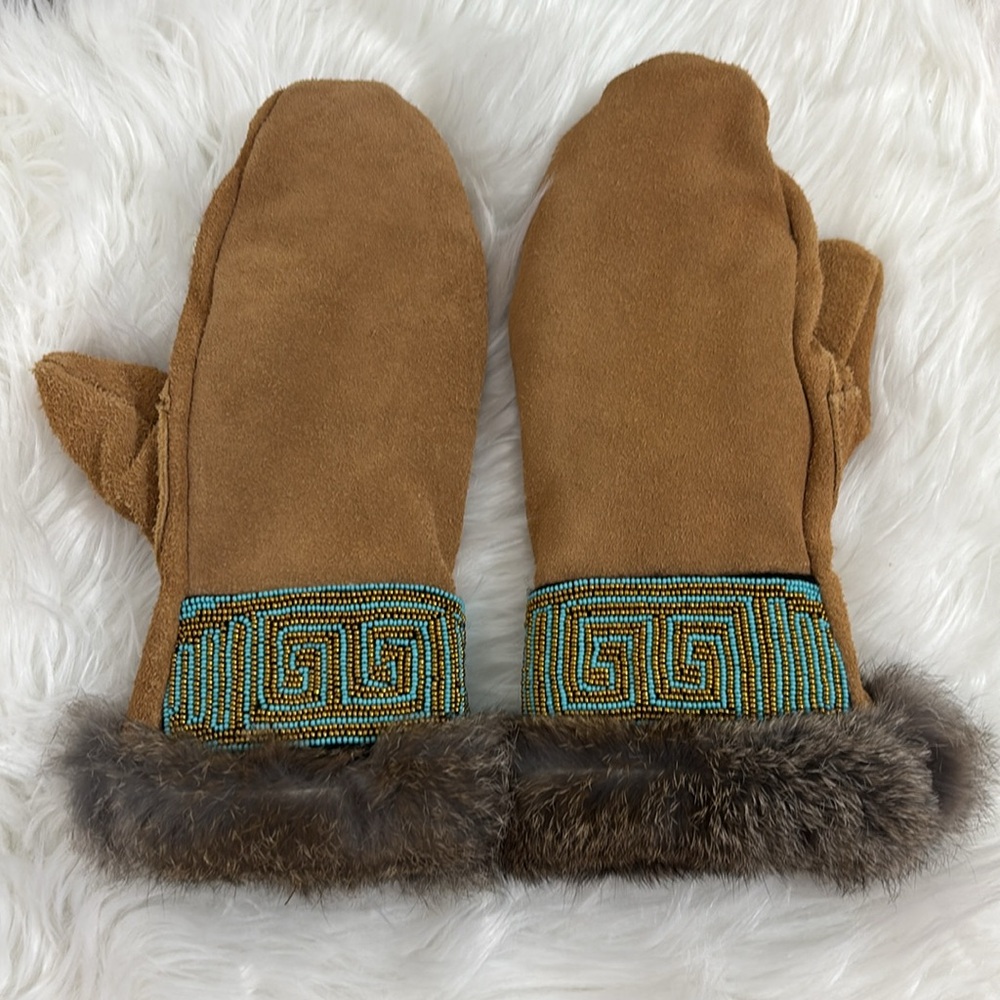 Filson astis suede mittens with turquoise gold beading
